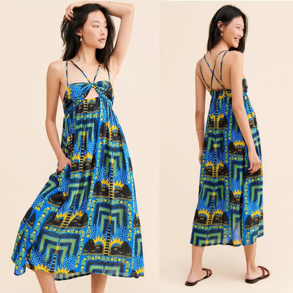 By Anthropologie Strappy Bandeau Dress Size M Multicolor Boho
